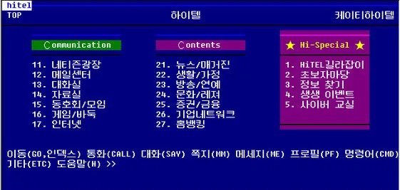 하이텔 메뉴화면